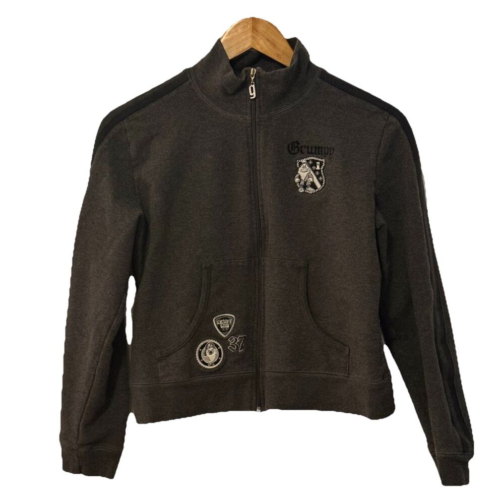 VTG Disney Store Grumpy Track Jacket Youth M Gray Y2K Embroidered Crest Zip Up